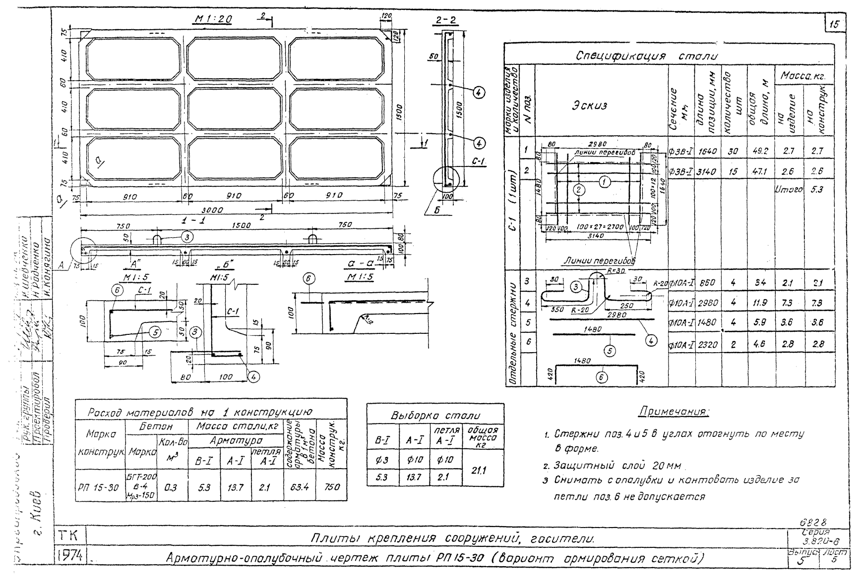 Плита ребристая РП 15-30, серия 3.820-6, выпуск 5
