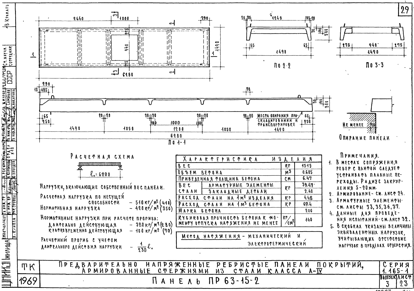 Панель покрытия ребристая ПР 63-15-2, серия 1.165-1, выпуски 3, 6