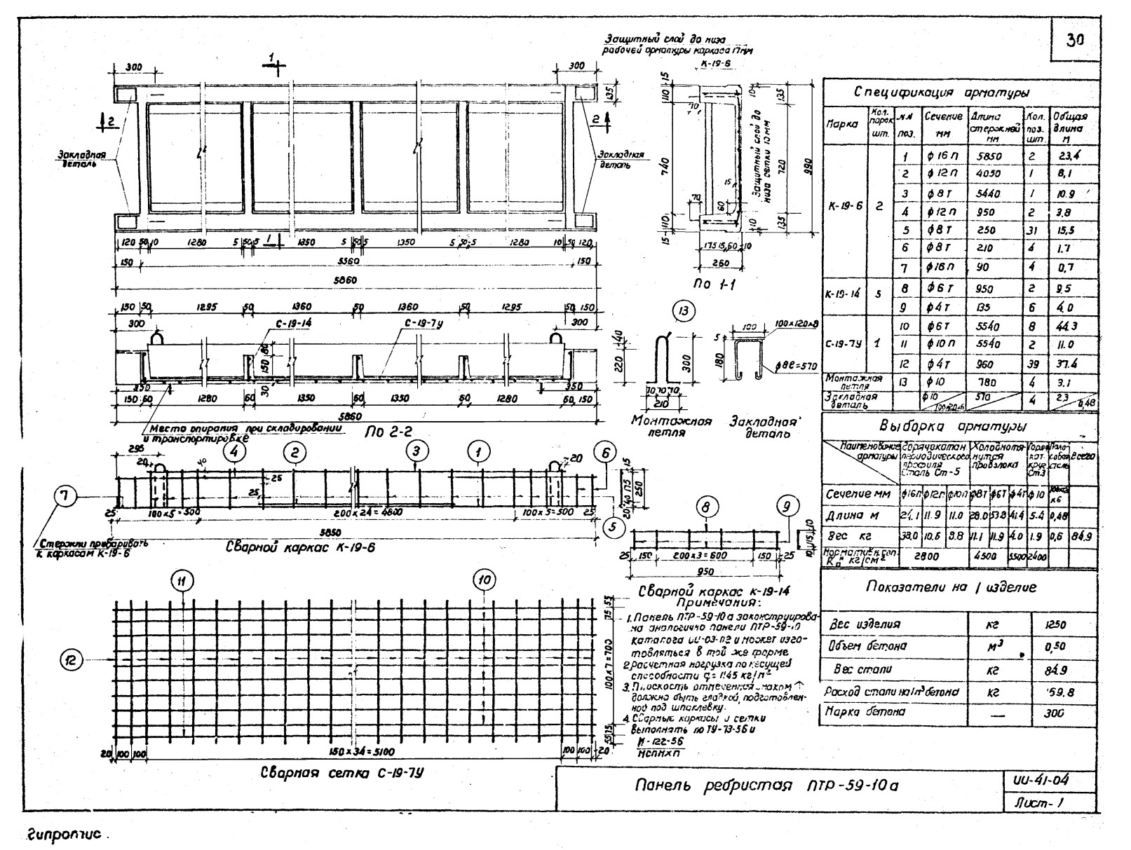 Плита ребристая ПТР 59-10 а, серия ИИ-41