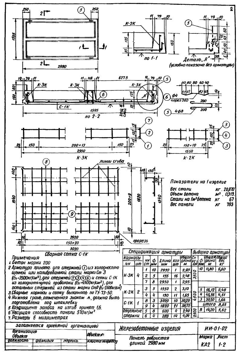 Плита ребристая КА 2, серия ИИ-01-02