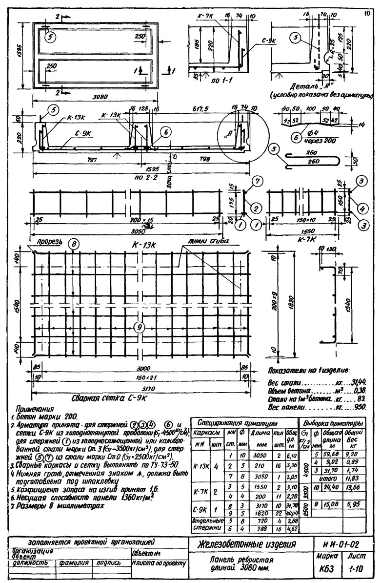 Плита ребристая КБ 3, серия ИИ-01-02