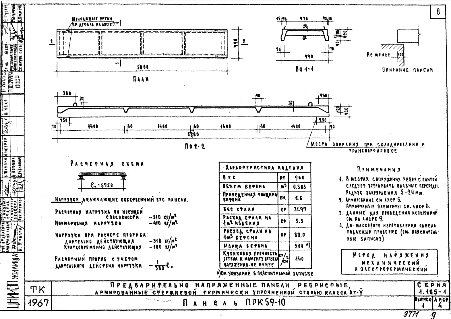 Панель покрытия ребристая ПРК 59-10, серия 1.165-1, выпуски 1, 2