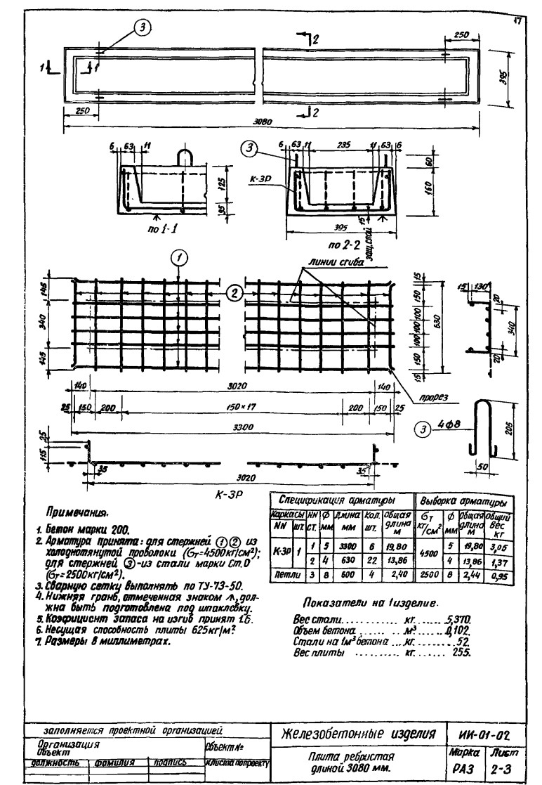 Плита ребристая РА 3, серия ИИ-01-02