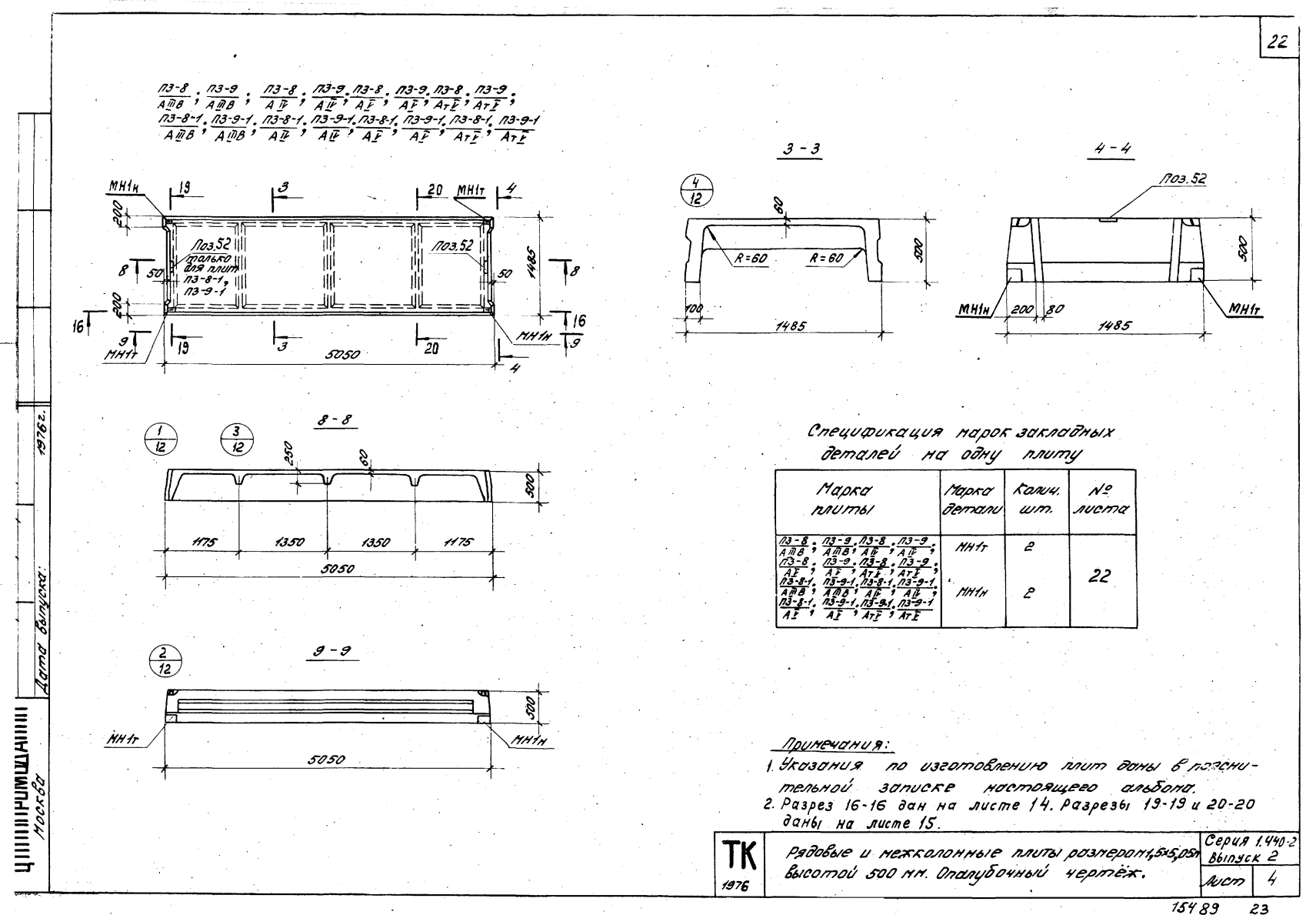 Плита ребристая П 3-8 (АIIIв, АIV, АV, АтV), серия 1.440-2, выпуск 2