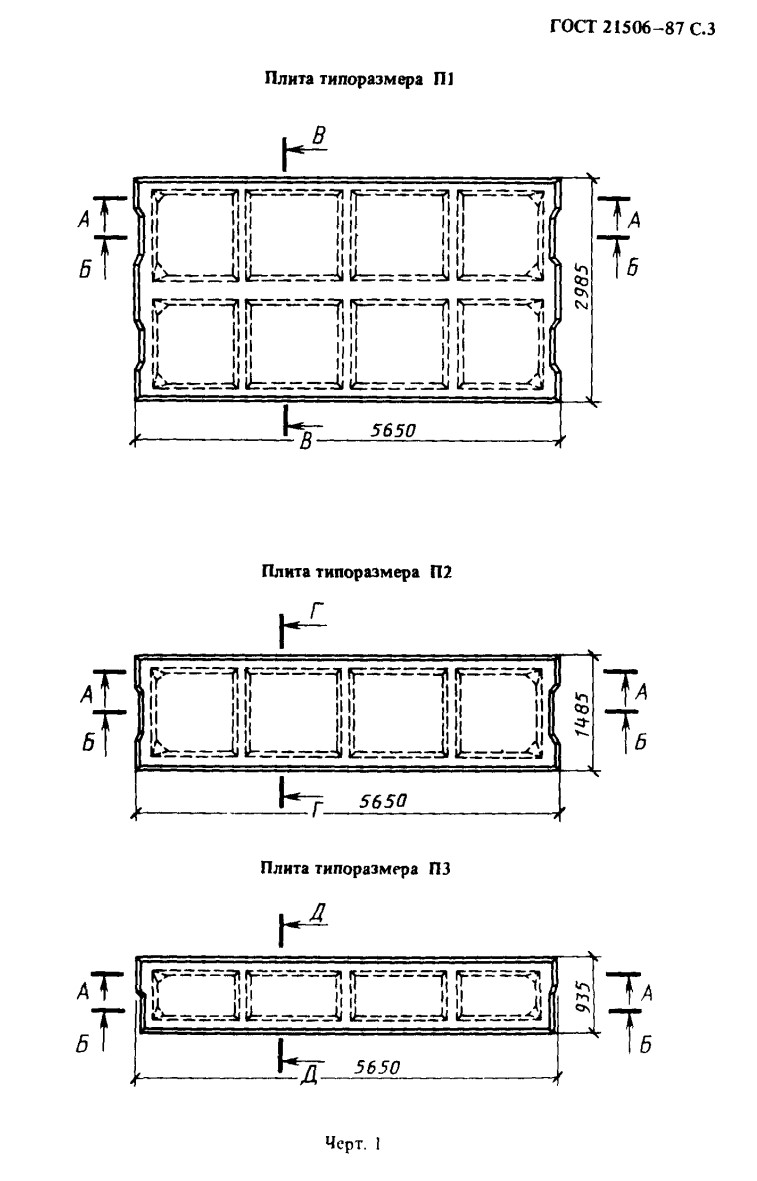 Плита ребристая П 1 - 1/2/3/4/5/6/7 АтV (АIV, АтIV) (С, К, Л) (1/2/3), ГОСТ 21506-87