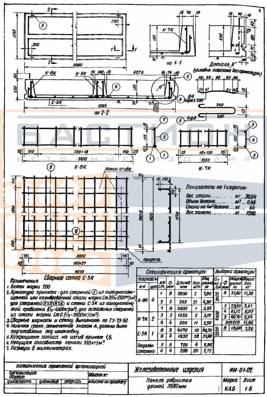 Плита ребристая КА 6, серия ИИ-01-02