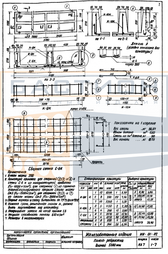 Плита ребристая КА 7, серия ИИ-01-02