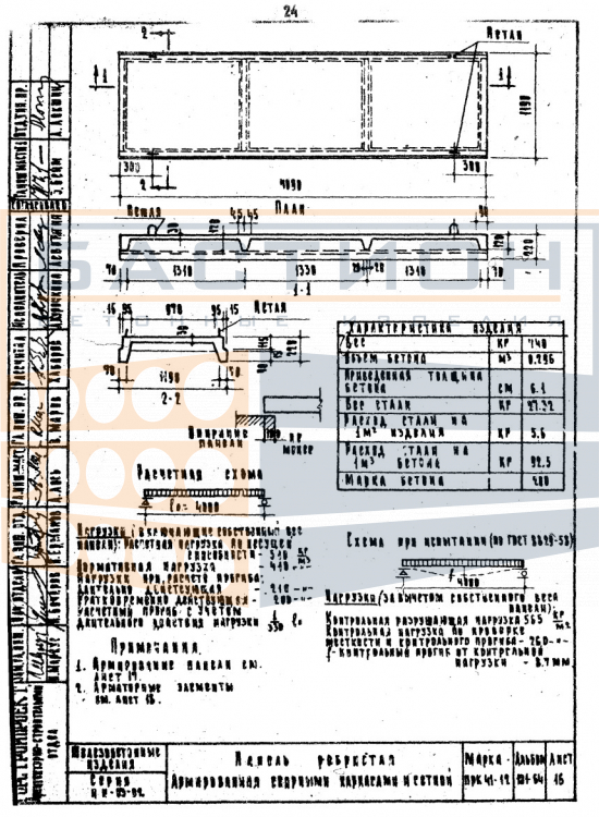 Ребристая плита ПРК 41-12, серия ИИ-03-02, альбом 101-64