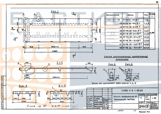 Плита ребристая ПТ 116.30-12 АIVТ (АVТ), серия 1.042.1-2, выпуск 1