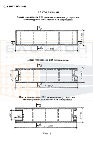 Плита ребристая 2П1 - 1/2/3/4/5/6 АтVI (АтV, АIV) (СК) Т/П - 1/2/3, ГОСТ 27215-87