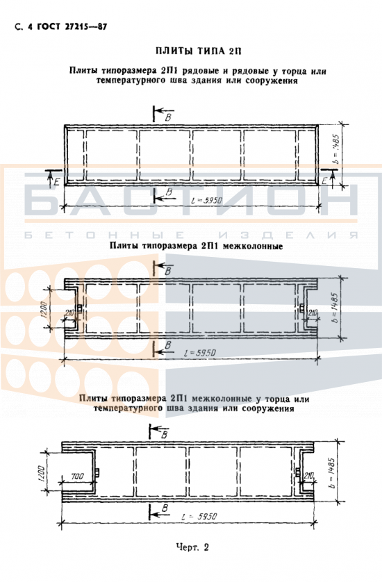 Плита ребристая 2П1 - 1/2/3/4/5/6 АтVI (АтV, АIV) (СК) Т/П - 1/2/3, ГОСТ 27215-87