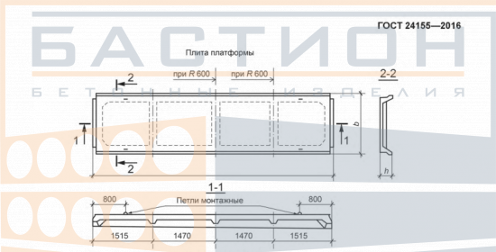 Плита ребристая П 60.15 - АтV (АV, АIV), ГОСТ 24155-2016