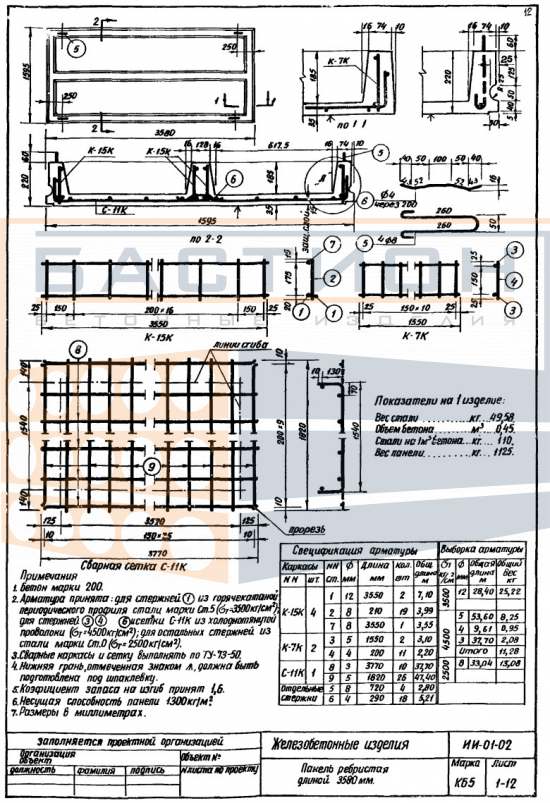 Плита ребристая КБ 5, серия ИИ-01-02