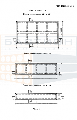 Плита ребристая 1П8 - 1/2/3/4/5/6 Т/П, ГОСТ 27215-87