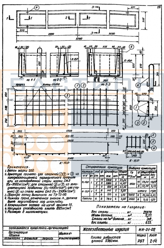 Плита ребристая РБ 7, серия ИИ-01-02