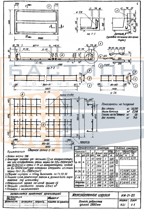 Плита ребристая КА 1, серия ИИ-01-02