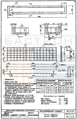 Плита ребристая РБ 1, серия ИИ-01-02