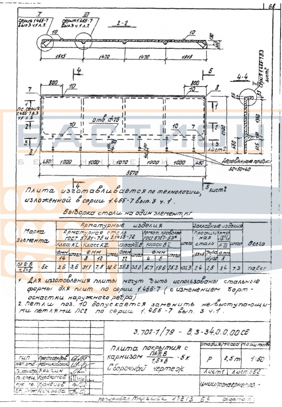 Плита покрытия ребристая П АIIIв, серия 3.702-1/79