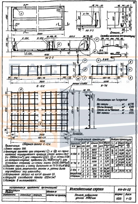 Плита ребристая КБ 6, серия ИИ-01-02